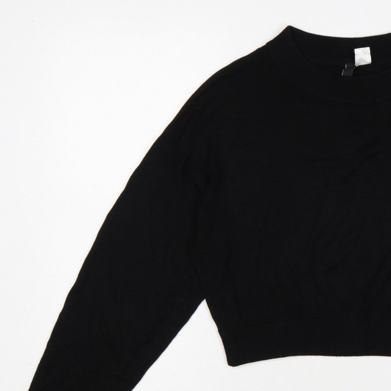 H&M Divided Women’s Black S Cropped Balloon Sleeve Knit Pullover Jumper