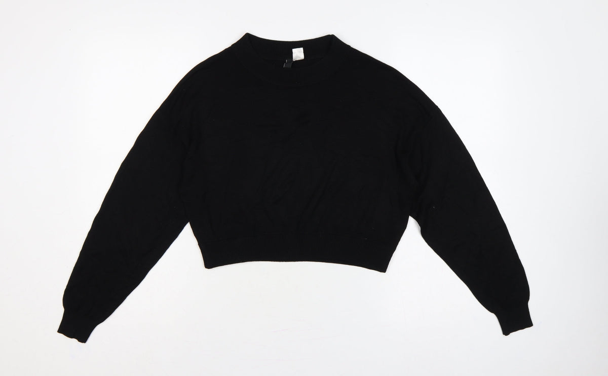 H&M Divided Women’s Black S Cropped Balloon Sleeve Knit Pullover Jumper