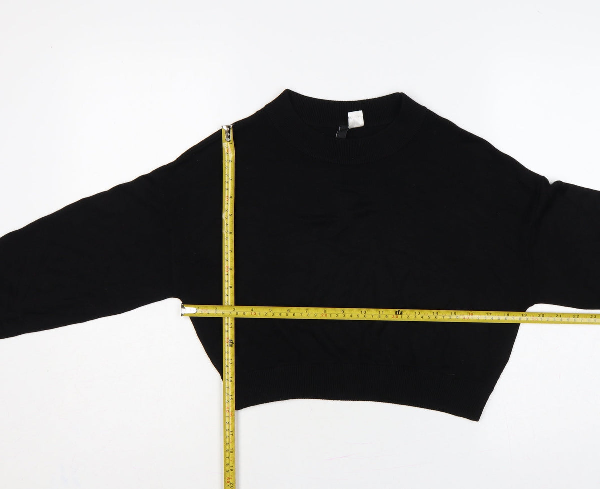 H&M Divided Women’s Black S Cropped Balloon Sleeve Knit Pullover Jumper