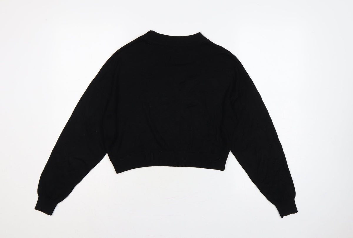 H&M Divided Women’s Black S Cropped Balloon Sleeve Knit Pullover Jumper