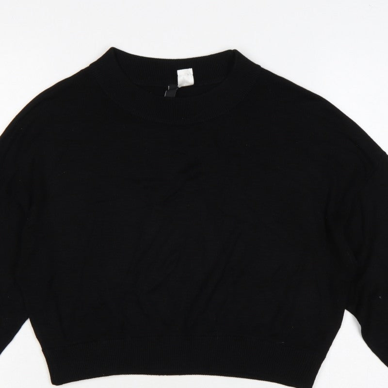 H&M Divided Women’s Black S Cropped Balloon Sleeve Knit Pullover Jumper