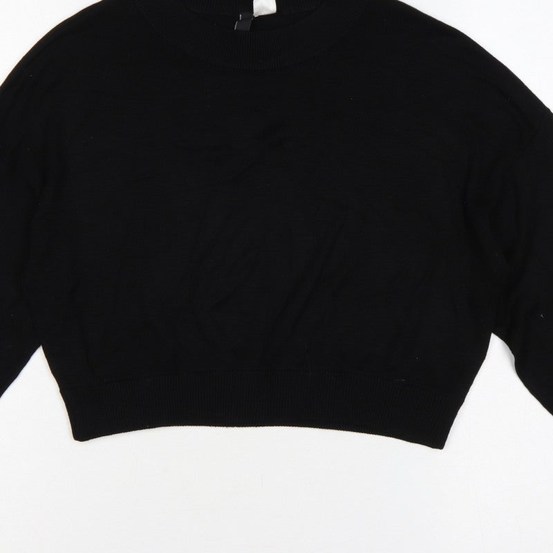 H&M Divided Women’s Black S Cropped Balloon Sleeve Knit Pullover Jumper