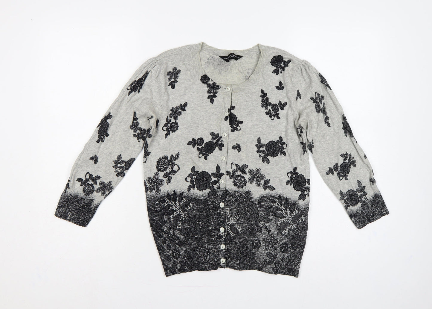 Dorothy Perkins Women Grey Floral Cotton Knit Cardigan UK 12 Long Sleeve