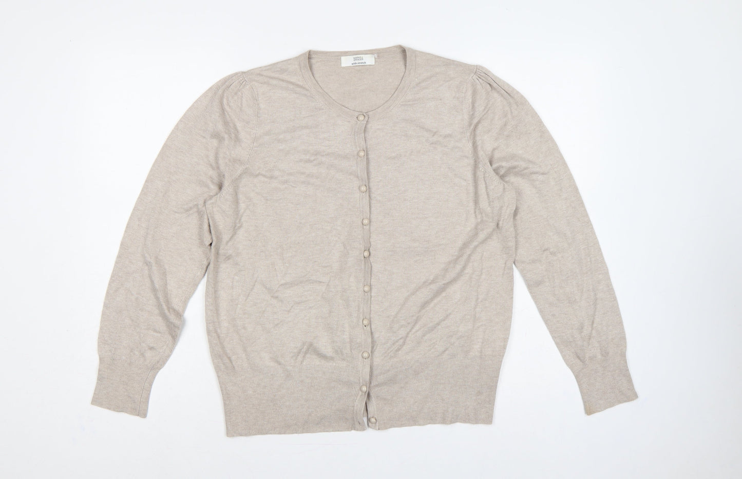 Marks and Spencer Women Beige Size 20 Button Knit Cardigan