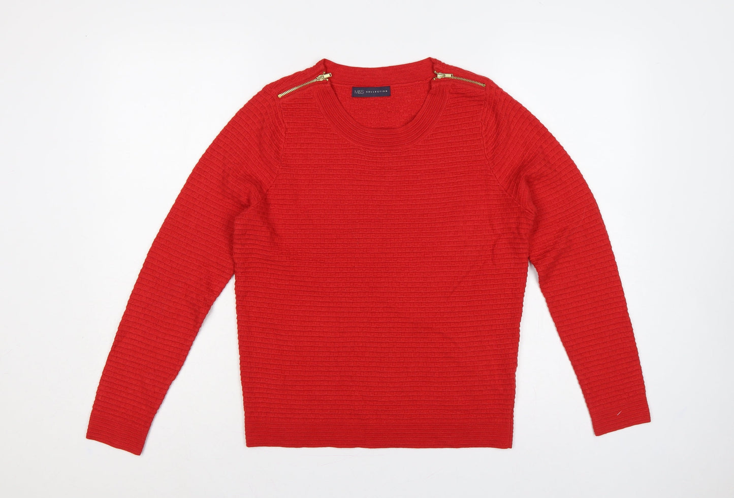 Marks and Spencer Women Red Size 10 Round Neck Zip Shoulder Jumper