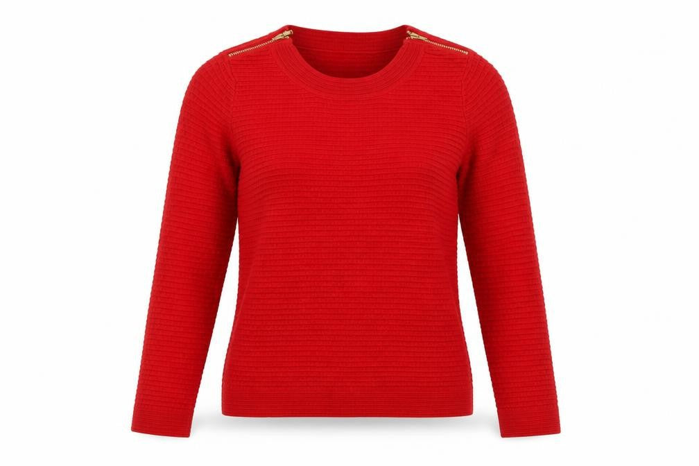 Marks & Spencer Women Red Size 10 Round Neck Zip Shoulder Jumper