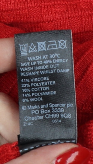Marks and Spencer Women Red Size 10 Round Neck Zip Shoulder Jumper