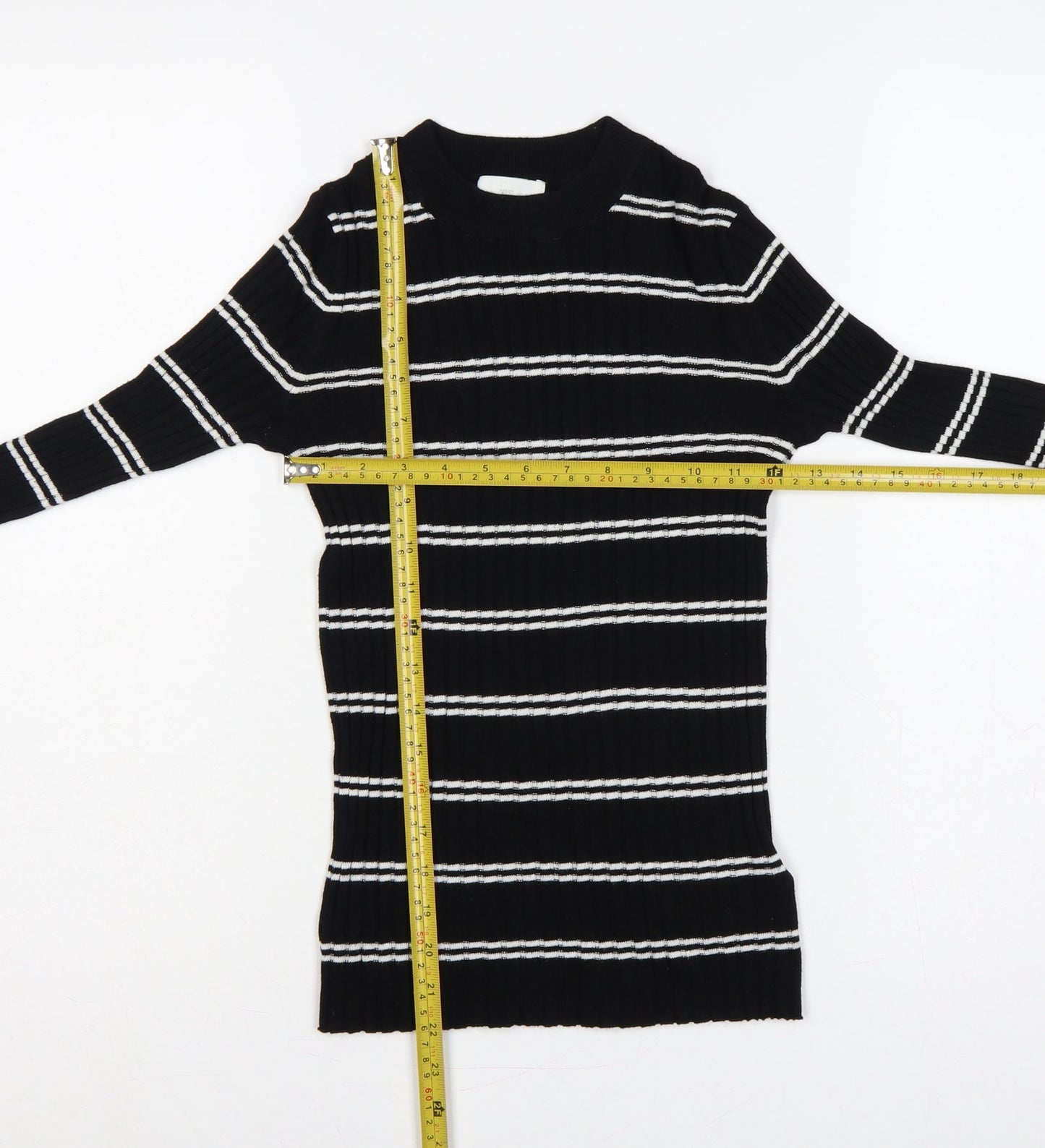H&M Women Black White Stripe Rib Knit Pullover Jumper XS
