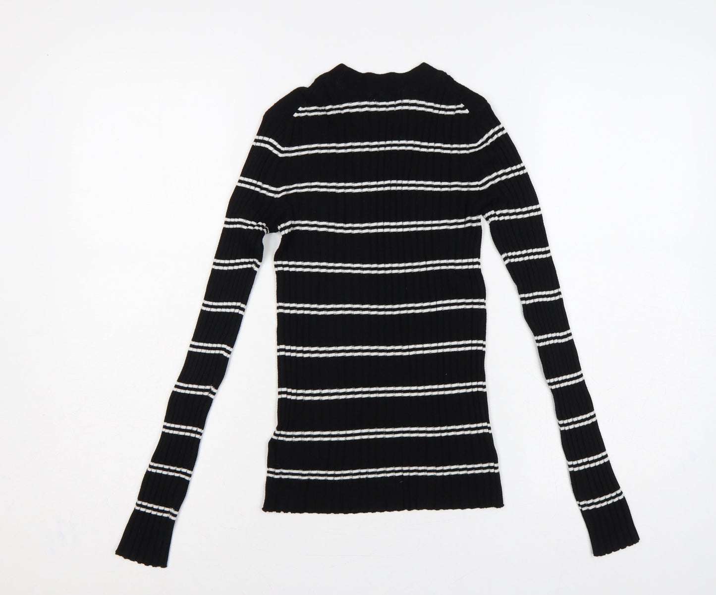 H&M Women Black White Stripe Rib Knit Pullover Jumper XS
