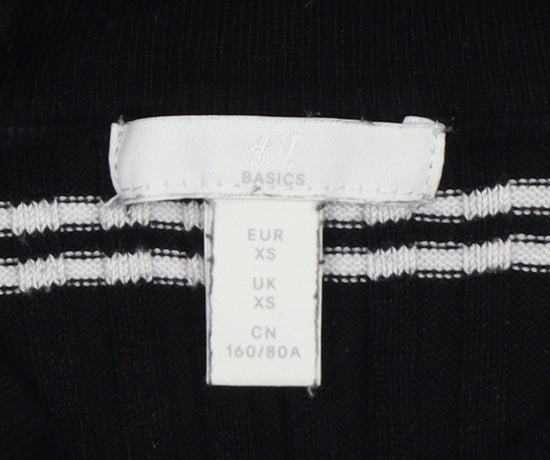 H&M Women Black White Stripe Rib Knit Pullover Jumper XS