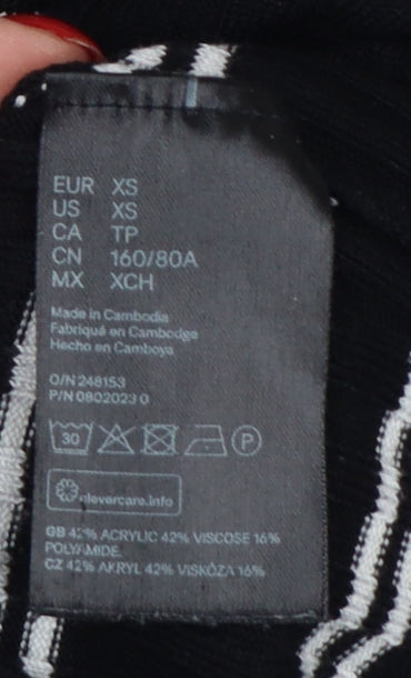 H&M Women Black White Stripe Rib Knit Pullover Jumper XS
