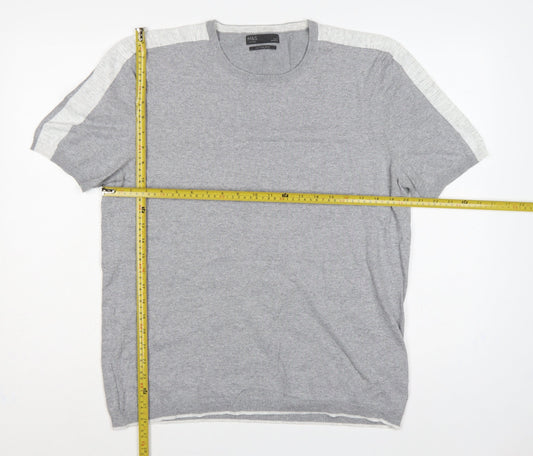 Marks & Spencer Men Grey L Cotton Knit Short Sleeve Pullover Jumper