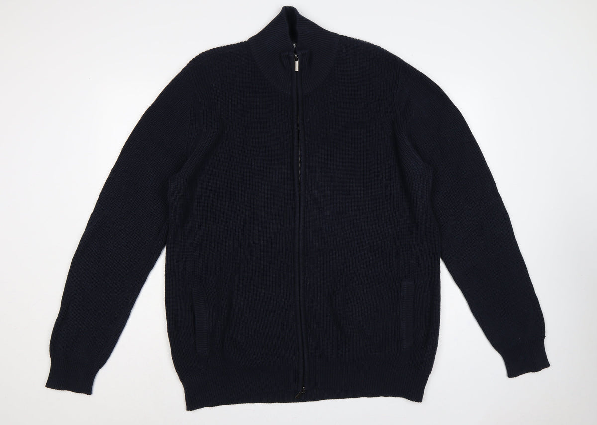 Back view of La Redoute Men’s Blue 2XL Full Zip High Neck Knit Jumper Cardigan