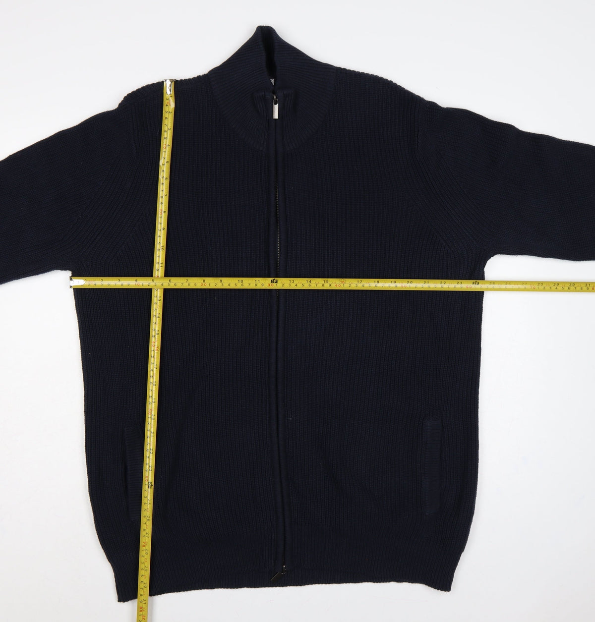 Close-up detail of La Redoute Men’s Blue 2XL Full Zip High Neck Knit Jumper Cardigan
