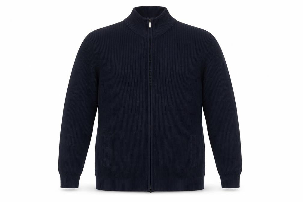Front view of La Redoute Men’s Blue 2XL Full Zip High Neck Knit Jumper Cardigan