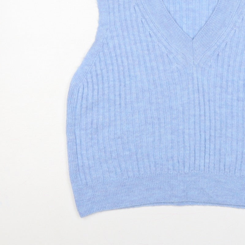 New Look Women’s Blue L Cable Knit V-Neck Sleeveless Jumper Vest