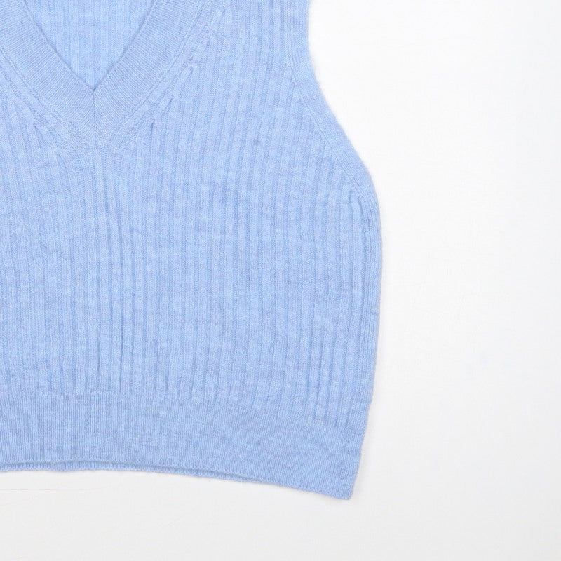 New Look Women’s Blue L Cable Knit V-Neck Sleeveless Jumper Vest