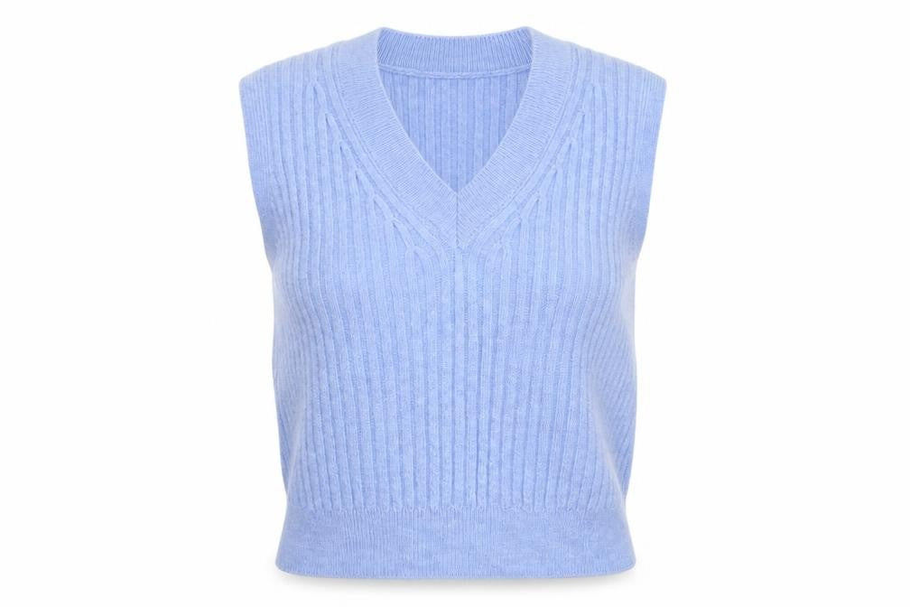 New Look Women’s Blue L Cable Knit V-Neck Sleeveless Jumper Vest