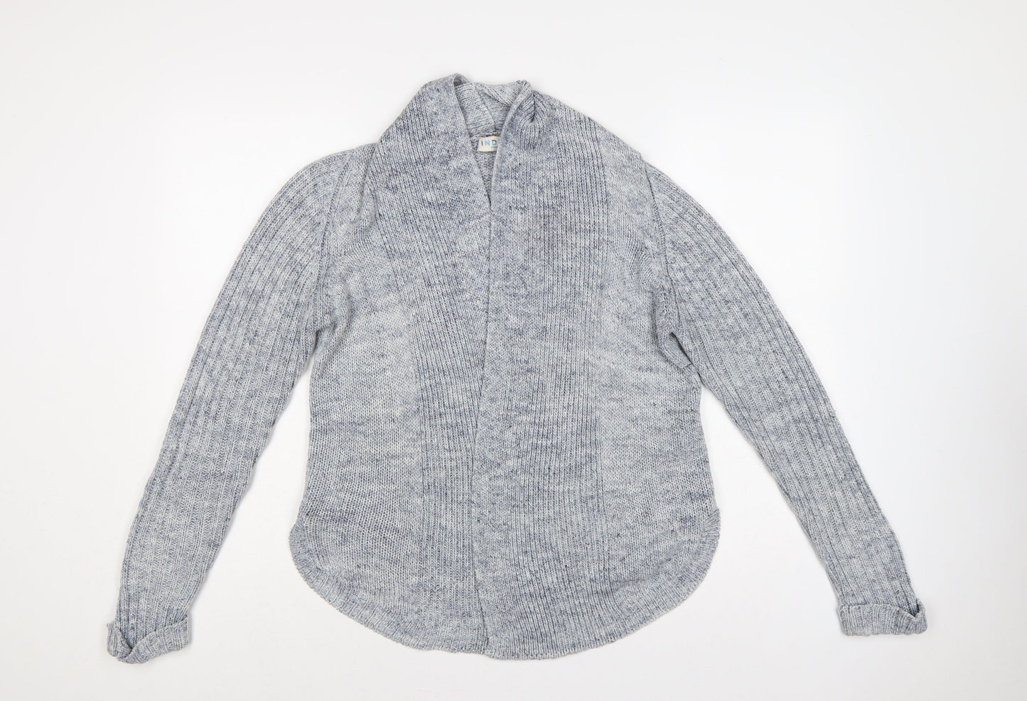 M&S Women Blue UK 12 Open Front Cable Knit Linen Blend Cardigan
