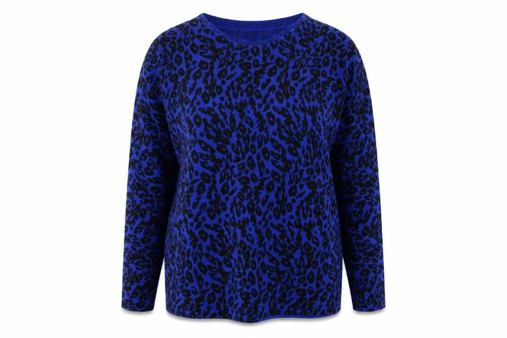 Marks & Spencer Women Blue Leopard Print V-Neck Jumper UK 16 Acrylic
