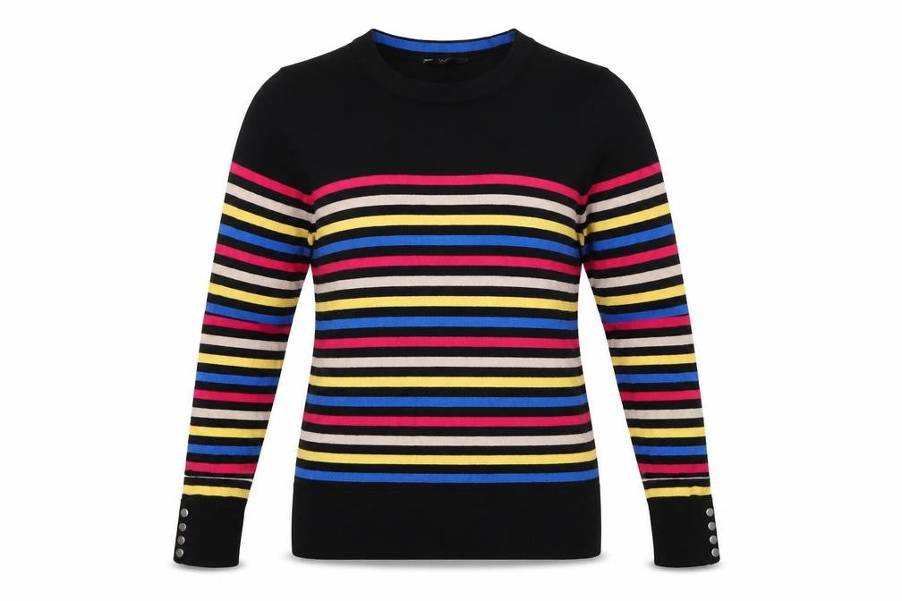 M&Co Women Black Multicolour Striped Knit Jumper Size 10