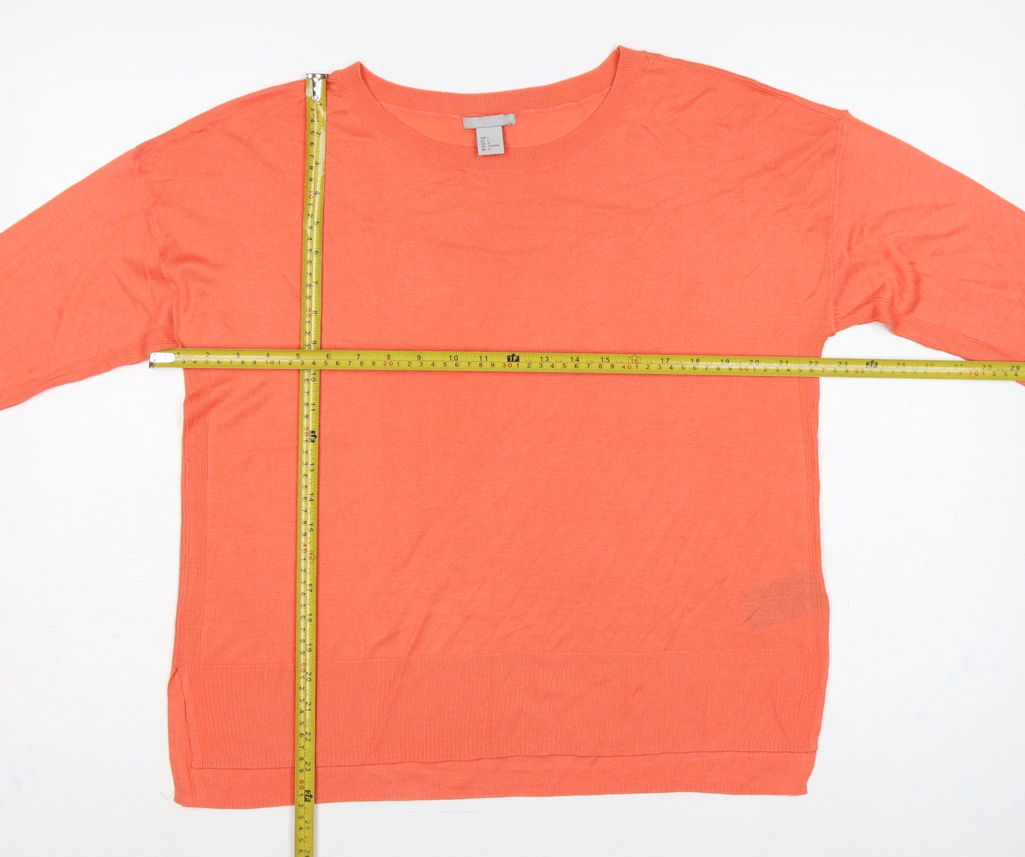 H&M Women’s Orange L Fine Knit Round Neck Long Sleeve Pullover Jumper