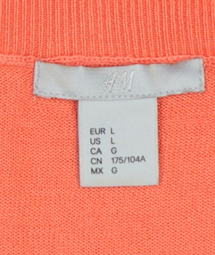 H&M Women’s Orange L Fine Knit Round Neck Long Sleeve Pullover Jumper