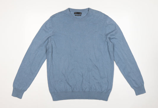 Marks and Spencer Mens Blue L Fine Cotton Crew Neck Pullover Jumper