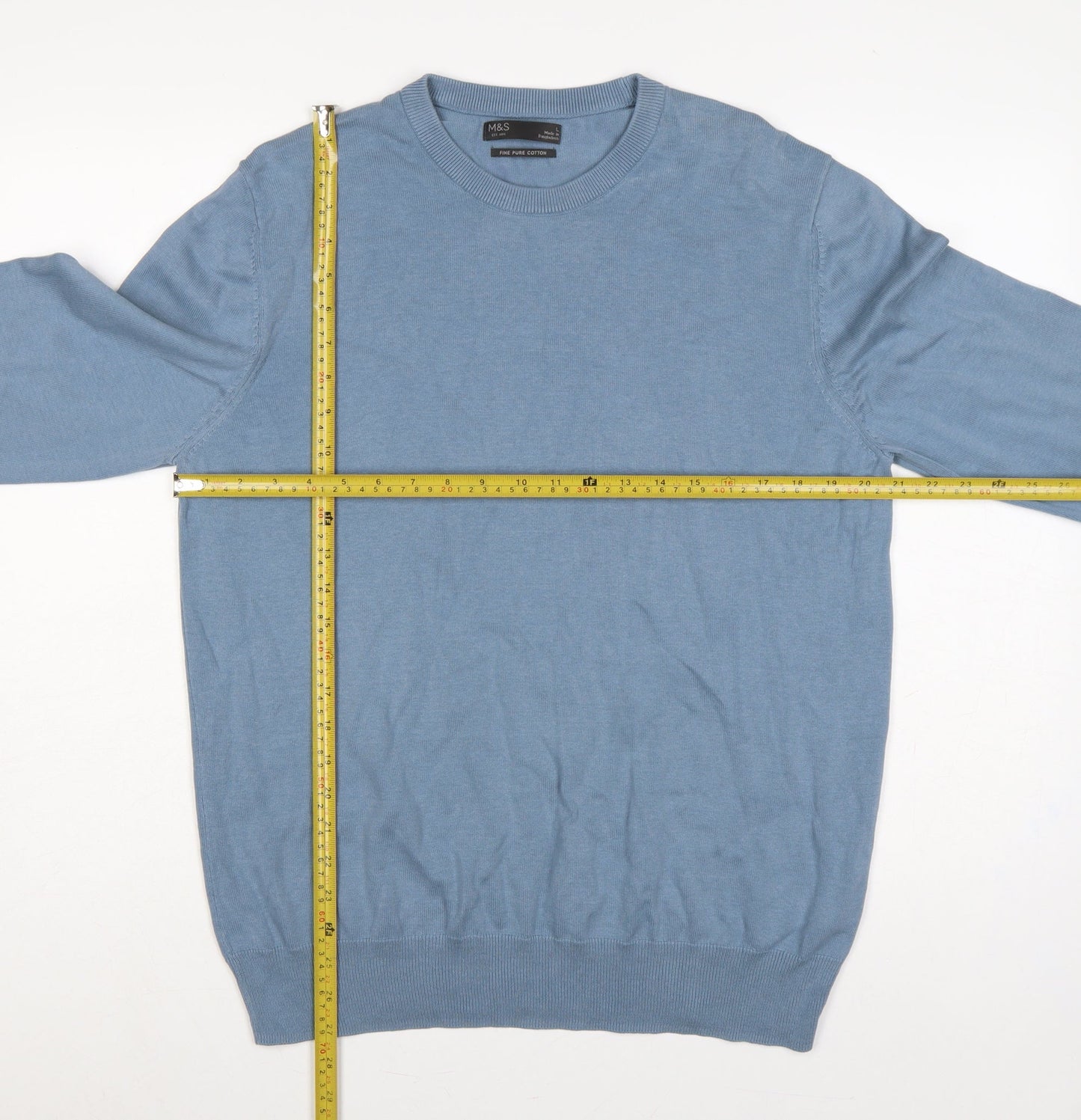 Marks and Spencer Mens Blue L Fine Cotton Crew Neck Pullover Jumper