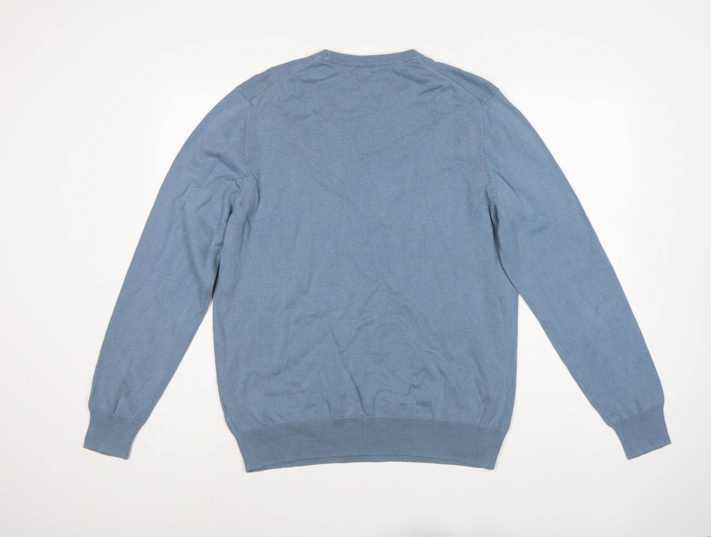 Marks and Spencer Mens Blue L Fine Cotton Crew Neck Pullover Jumper