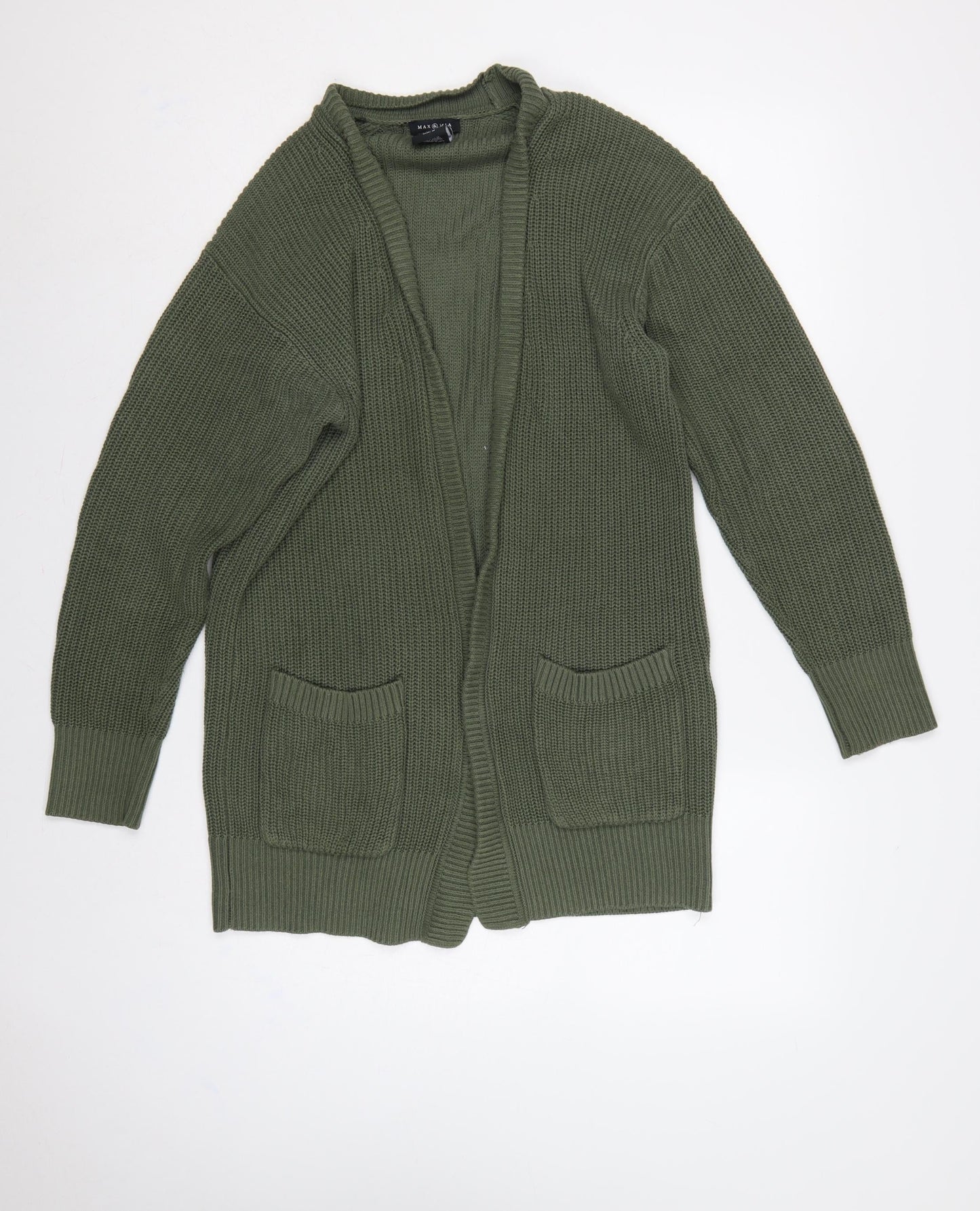 Max & Mia Women Green M Open Knit Longline Cardigan Pockets
