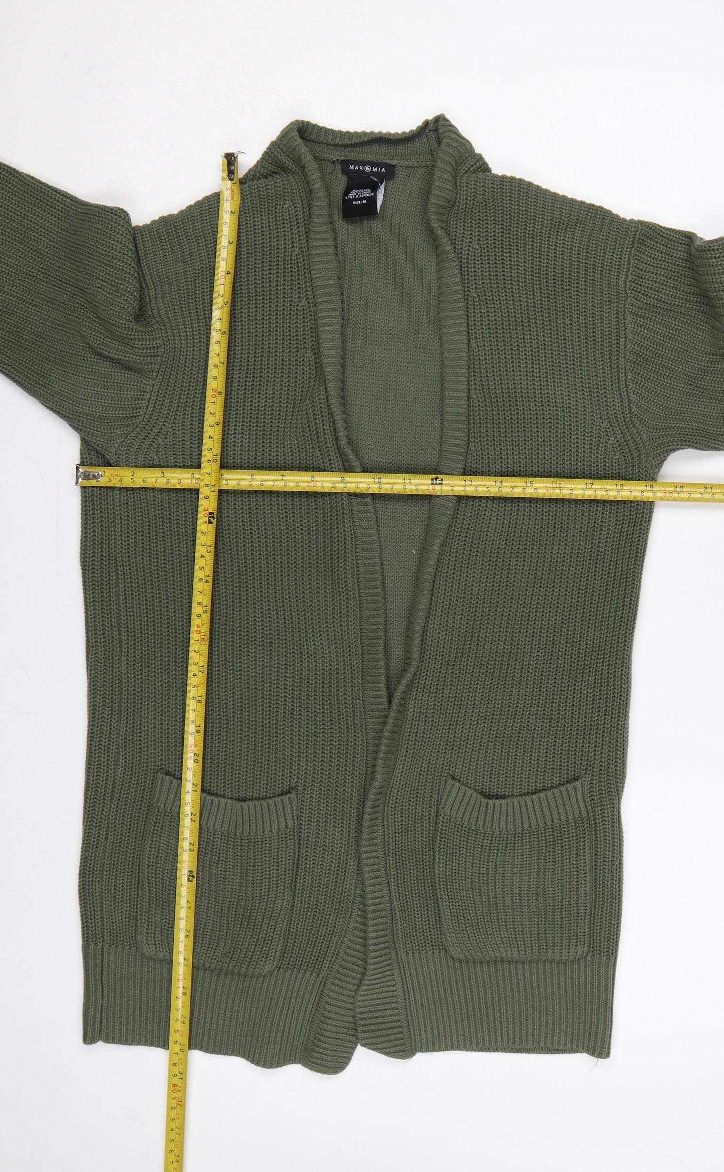 Max & Mia Women Green M Open Knit Longline Cardigan Pockets