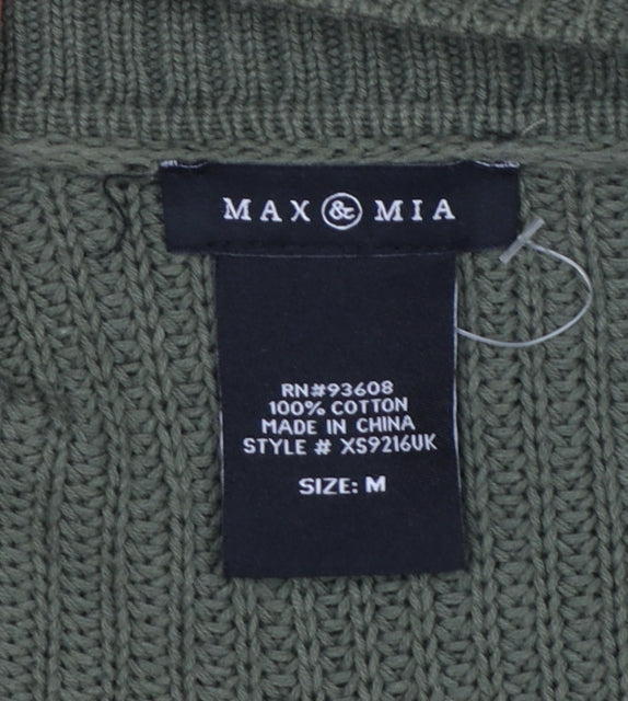 Max & Mia Women Green M Open Knit Longline Cardigan Pockets