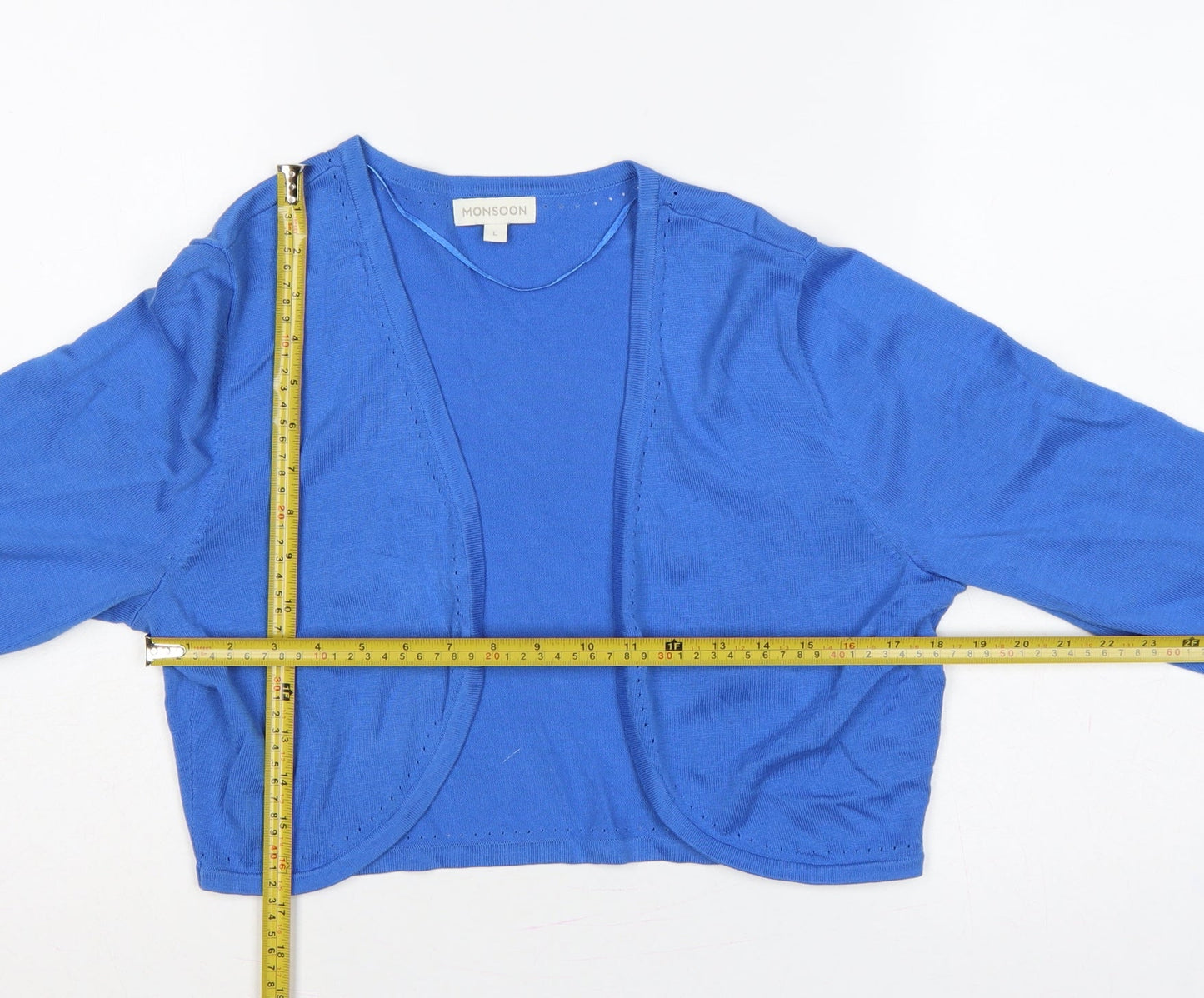 Monsoon Women’s Blue L Open Knit Cotton Cardigan Long Sleeve