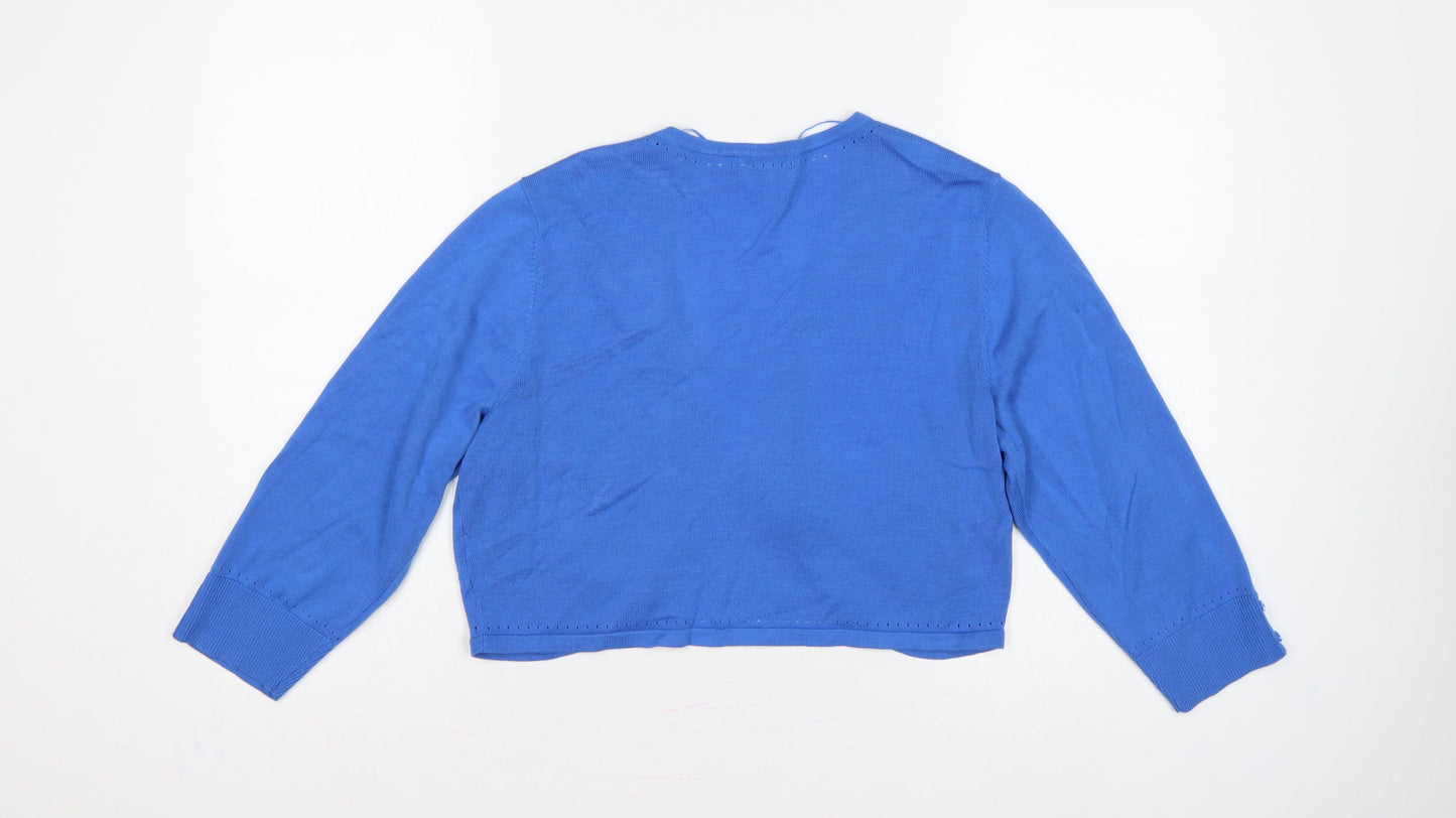 Monsoon Women’s Blue L Open Knit Cotton Cardigan Long Sleeve