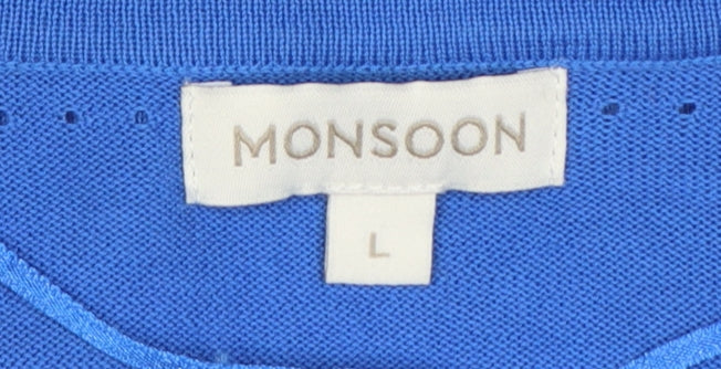Monsoon Women’s Blue L Open Knit Cotton Cardigan Long Sleeve