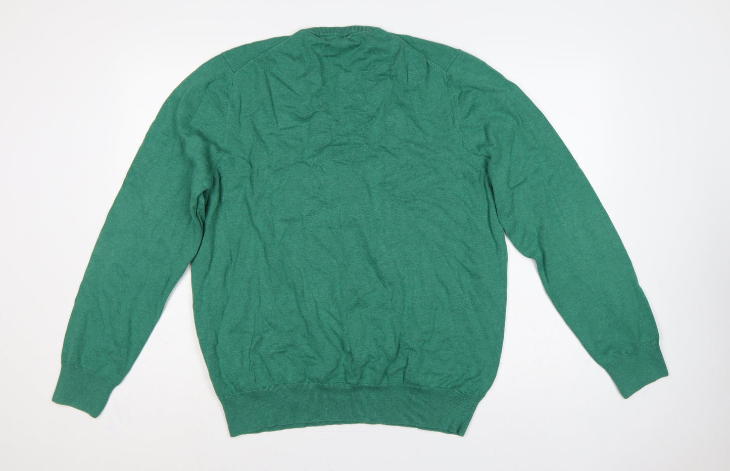 Marks and Spencer Men Green XL Pure Cotton V-Neck Pullover Jumper