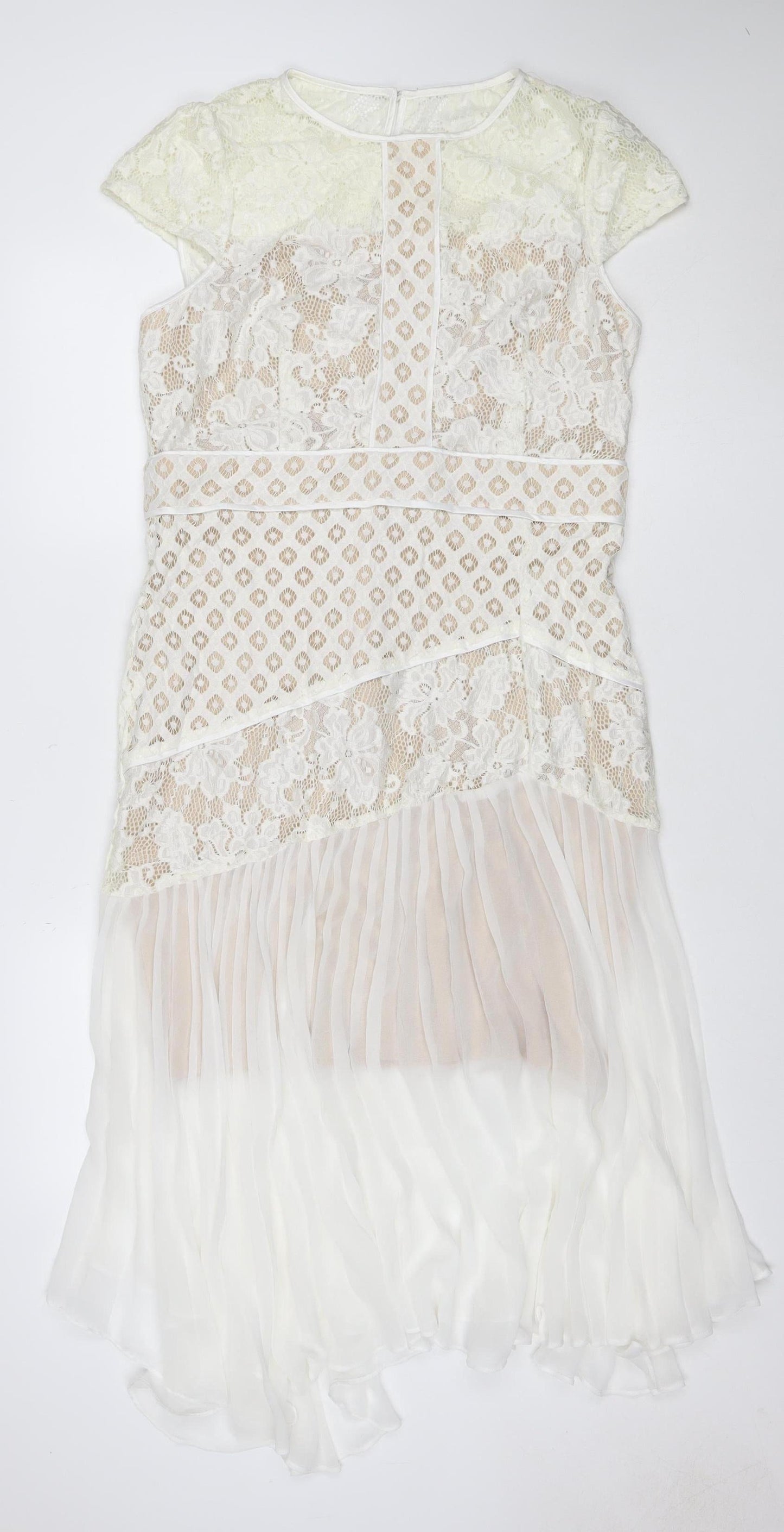 Coast Women Ivory UK 16 Fit & Flare Lace Pleated Midi Occasion Dress