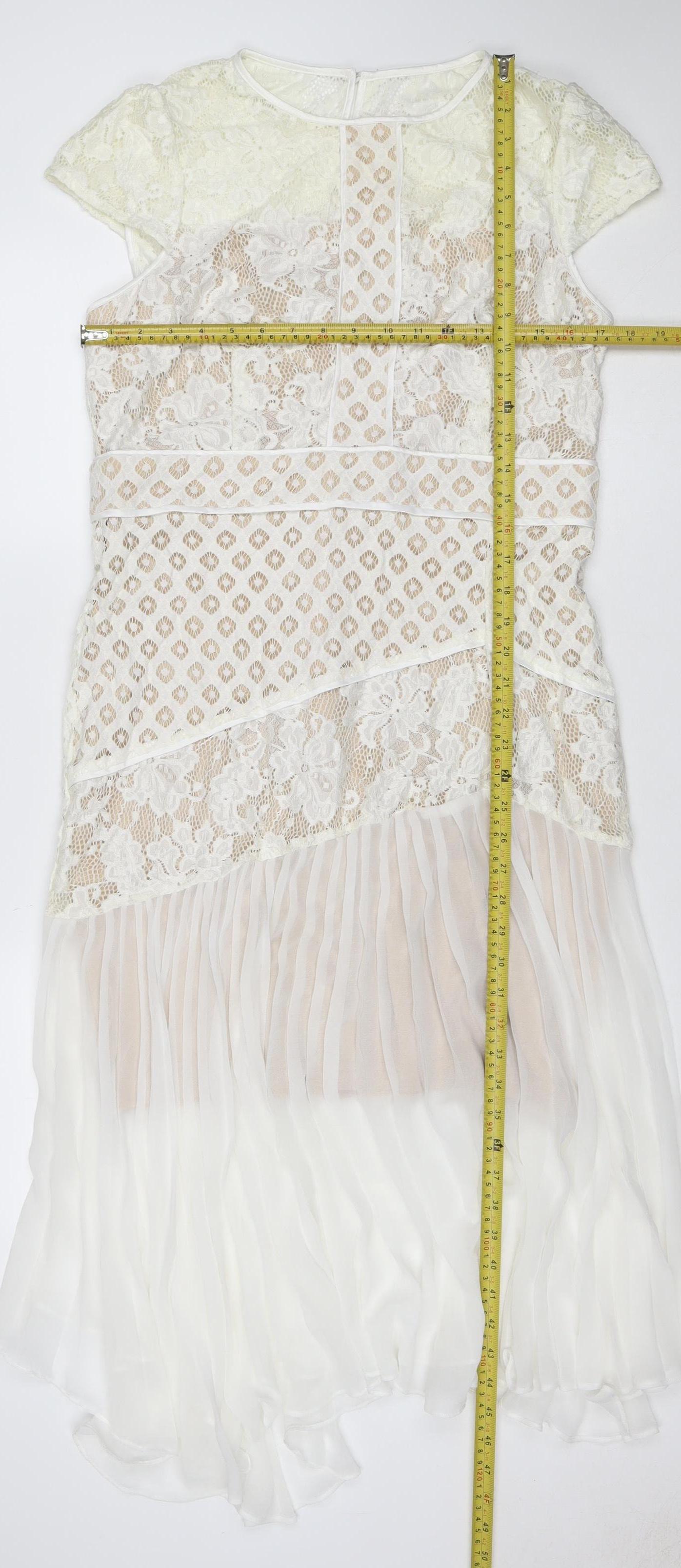 Coast Women Ivory UK 16 Fit & Flare Lace Pleated Midi Occasion Dress