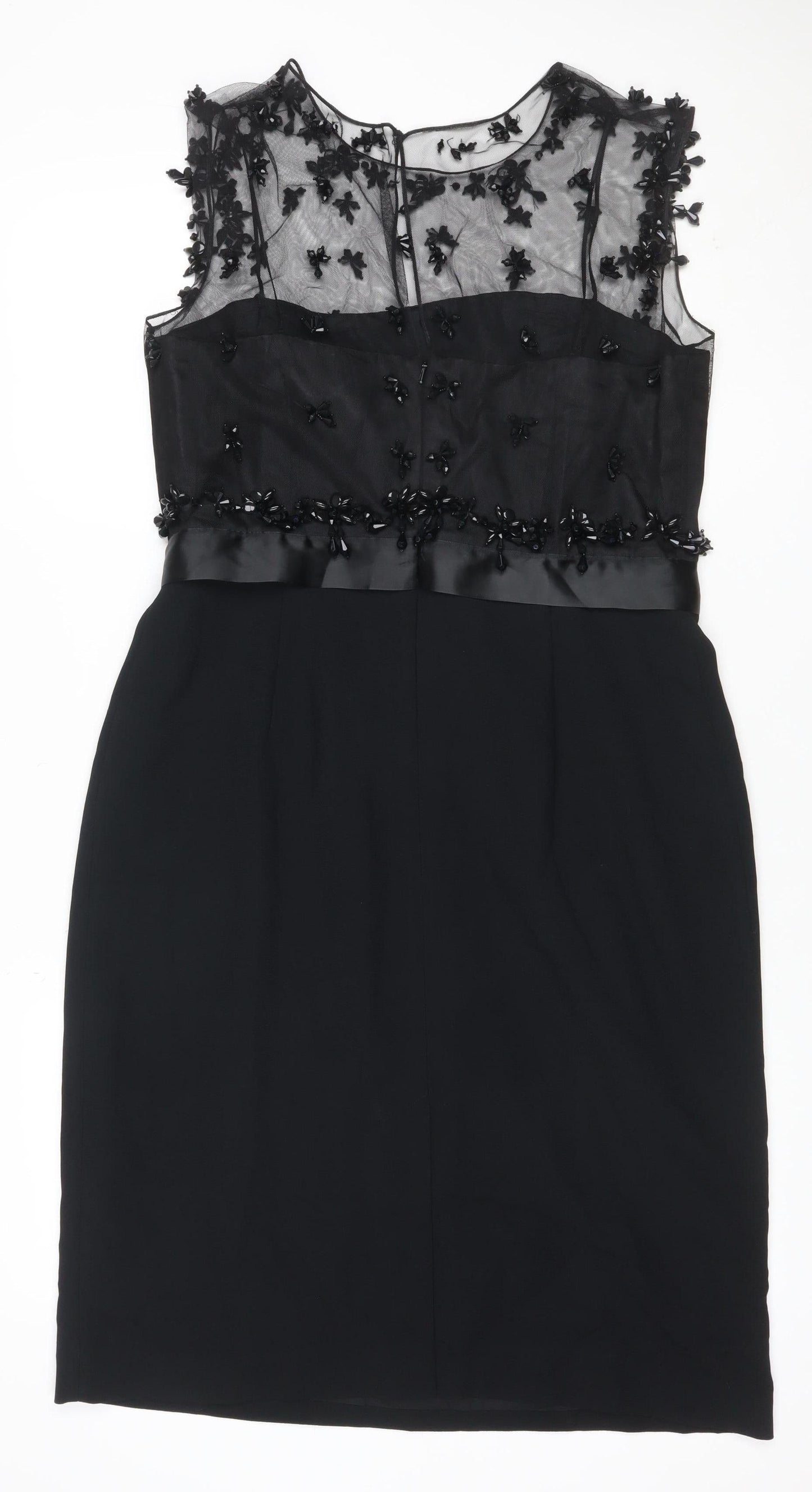 Phase Eight Women Black Size 14 Sheath Mesh Beaded Floral Occasion Dress
