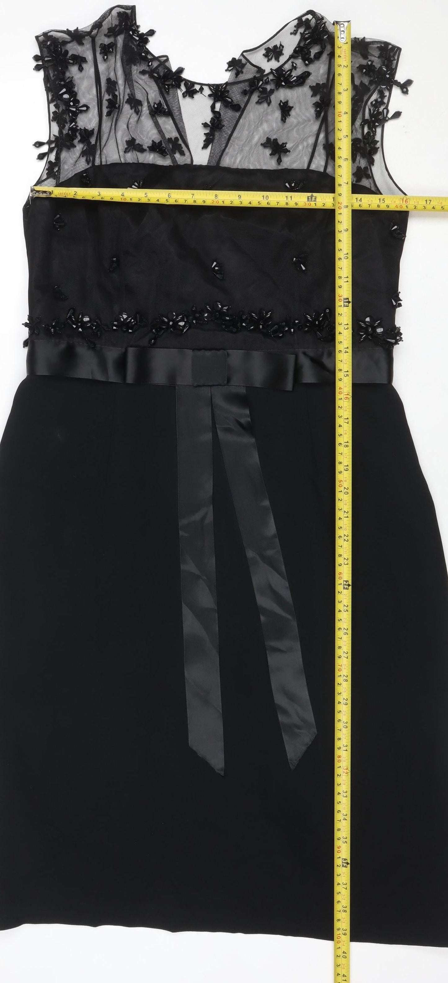 Phase Eight Women Black Size 14 Sheath Mesh Beaded Floral Occasion Dress