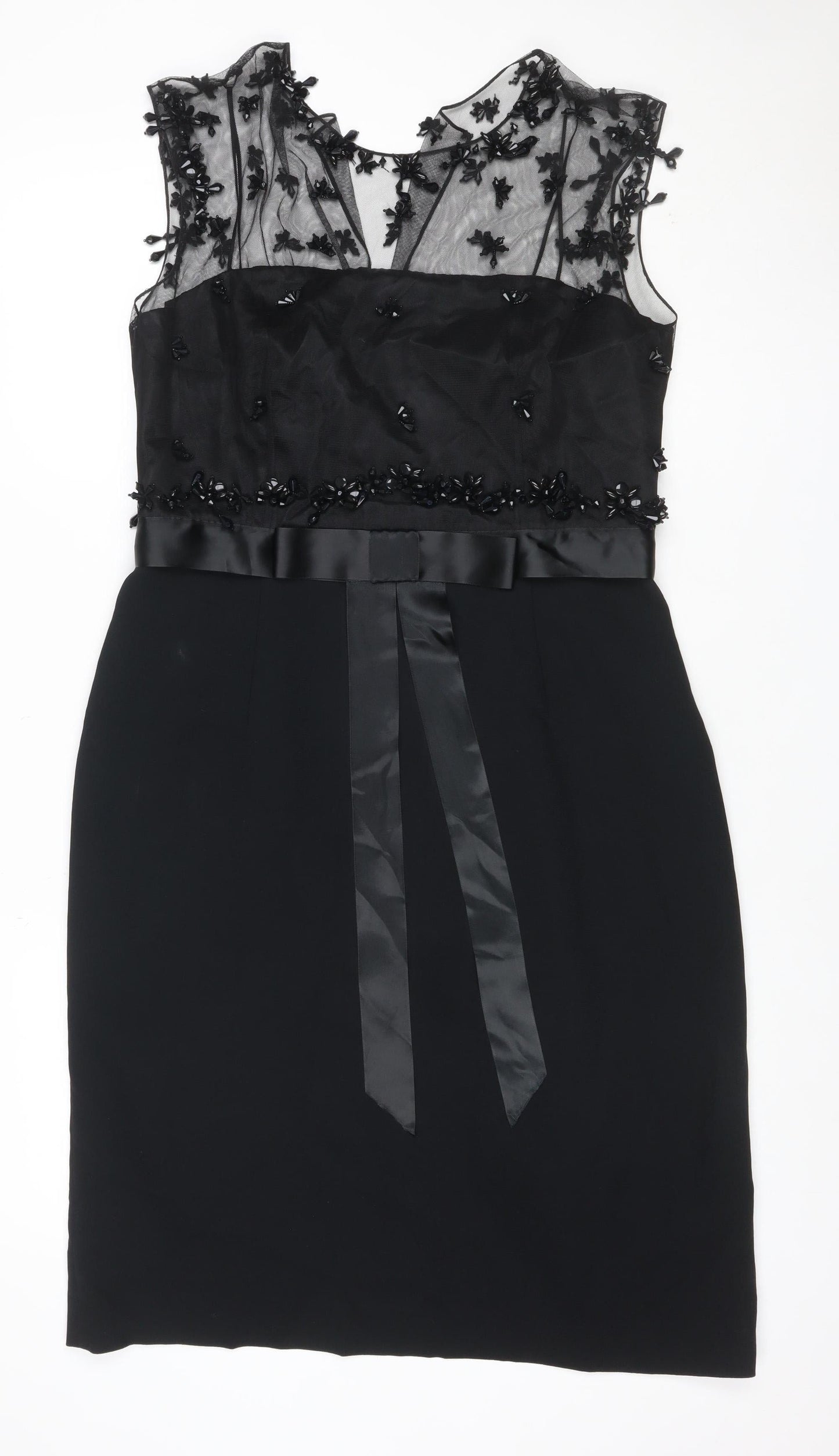 Phase Eight Women Black Size 14 Sheath Mesh Beaded Floral Occasion Dress