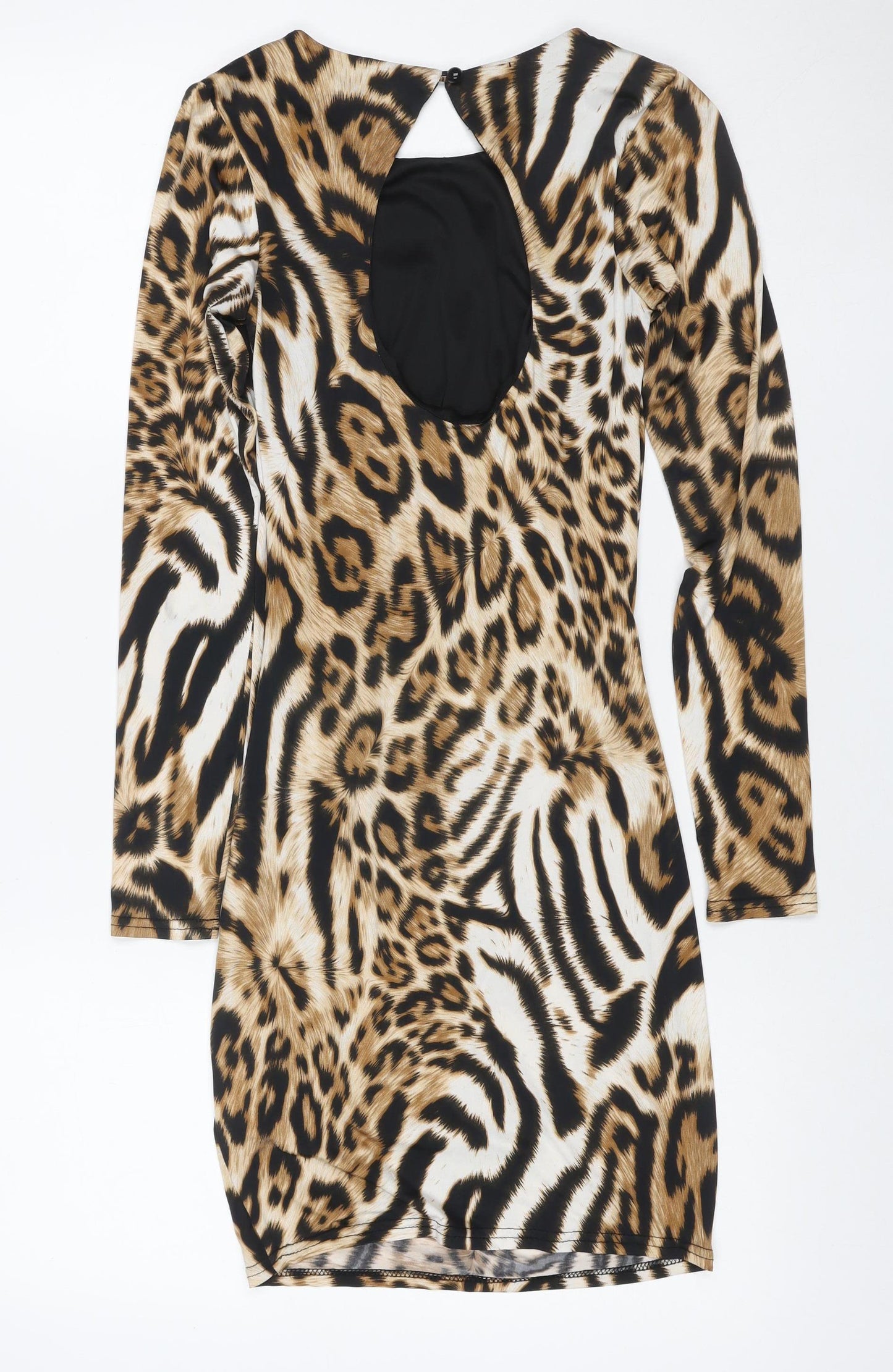 Lipsy London Women Brown Animal Print Bodycon Dress UK 8 Long Sleeve