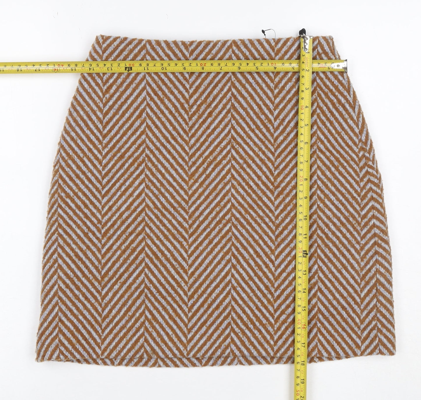 Marks and Spencer Women’s Brown Herringbone Wool Blend Pencil Skirt UK 8