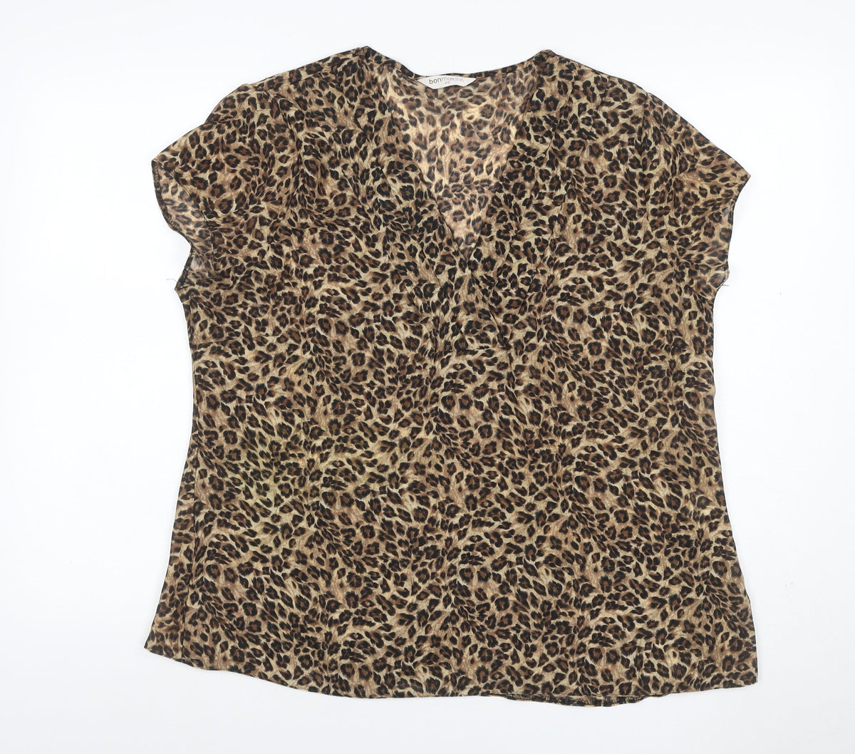 Bonmarché Women Brown Leopard Print V-Neck Short Sleeve Blouse Size 20