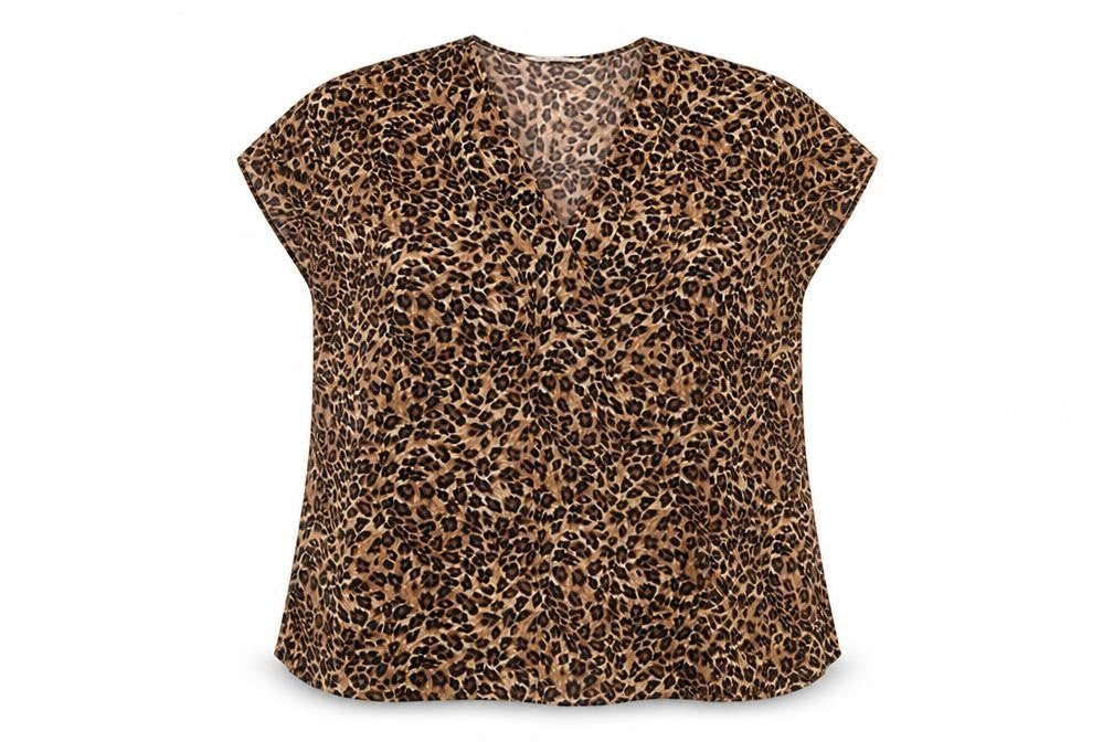 Bonmarché Women Brown Leopard Print V-Neck Short Sleeve Blouse Size 20