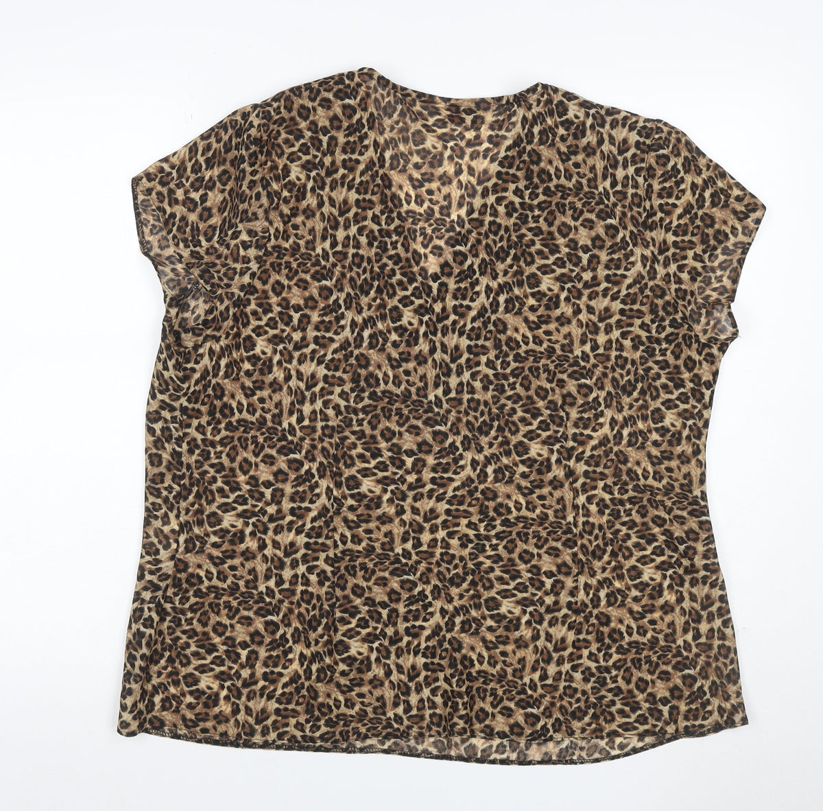 Bonmarché Women Brown Leopard Print V-Neck Short Sleeve Blouse Size 20