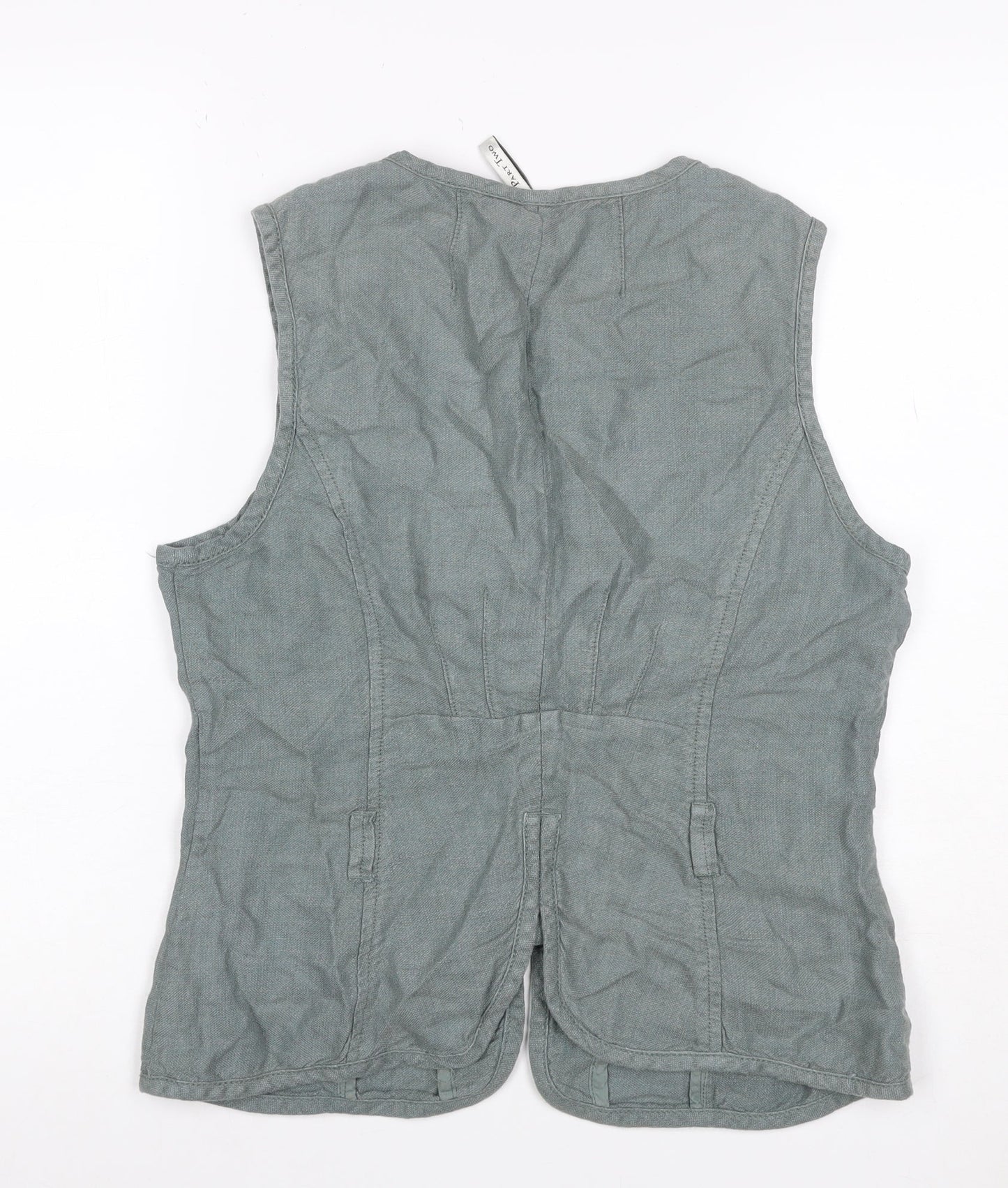 Part Two Women Grey Linen Button-Up Sleeveless Top Size 14 Pockets
