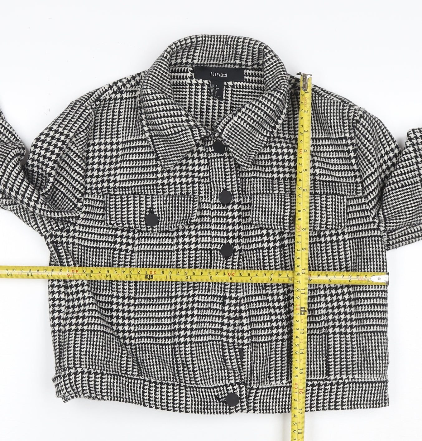 Forever 21 Women’s Black White Check Cropped Tweed Jacket Size S