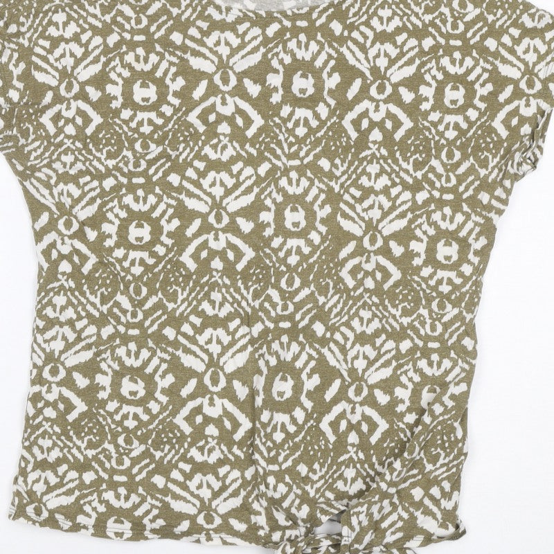 Lauren Ralph Lauren Women Green S Geometric Tie Front T-Shirt